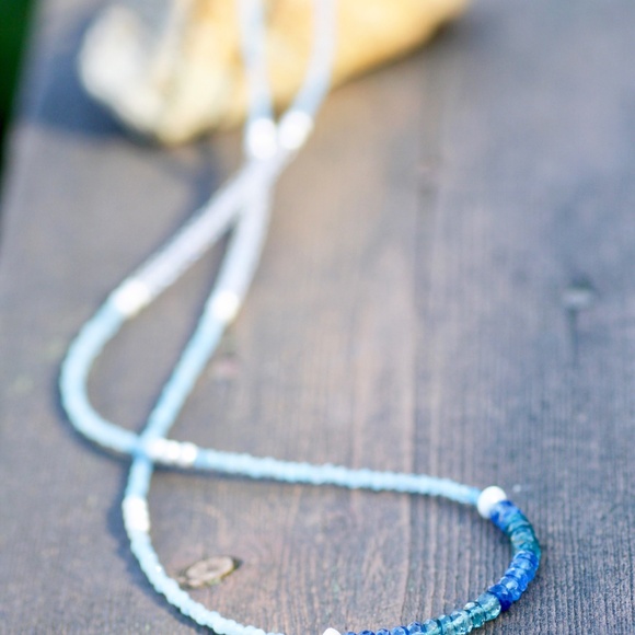 Natural Kyanite, Aquamarine Wrap Bracelet Convertible Necklace Sterling Silver - Picture 10 of 14